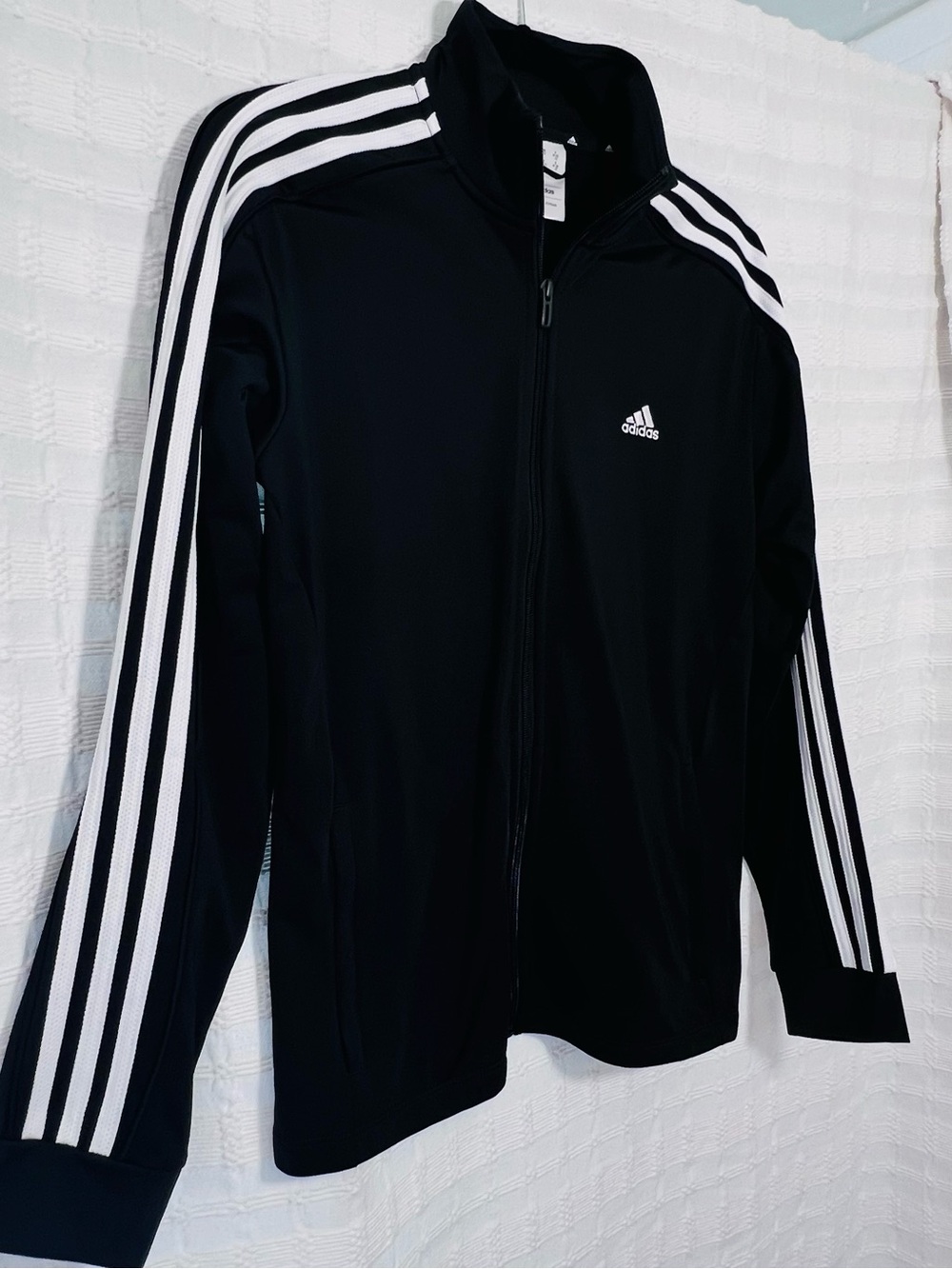 adidas Black Track Jacket with White Three-Stripe Sleeves - Picture 2 of 10